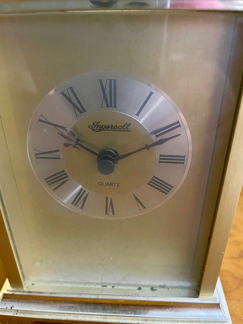 Vintage German " Ingersoll " Brass Carriage Quartz Clock 9.5x7x15cms