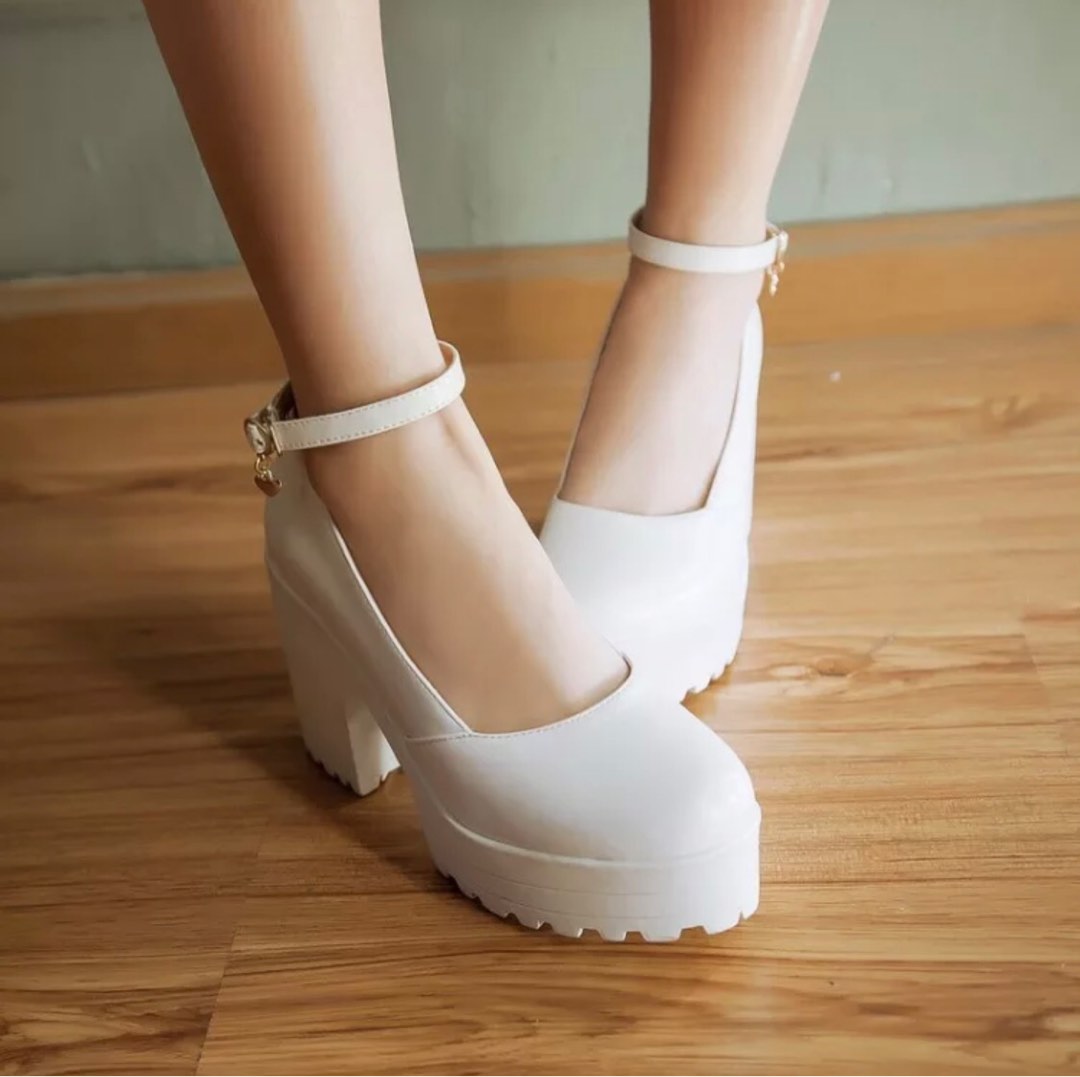 white platform pumps
