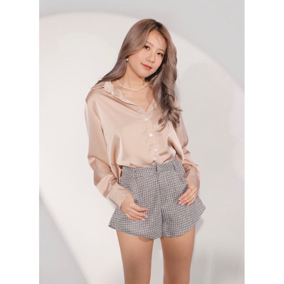 6Style Work In Breeze Satin Blouse Rose Gold Women s Fashion Tops Blouses on Carousell