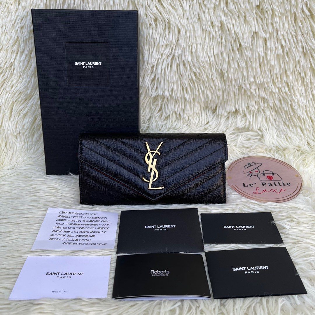 YSL Grained Leather Envelope Long Wallet, Luxury, Bags & Wallets on