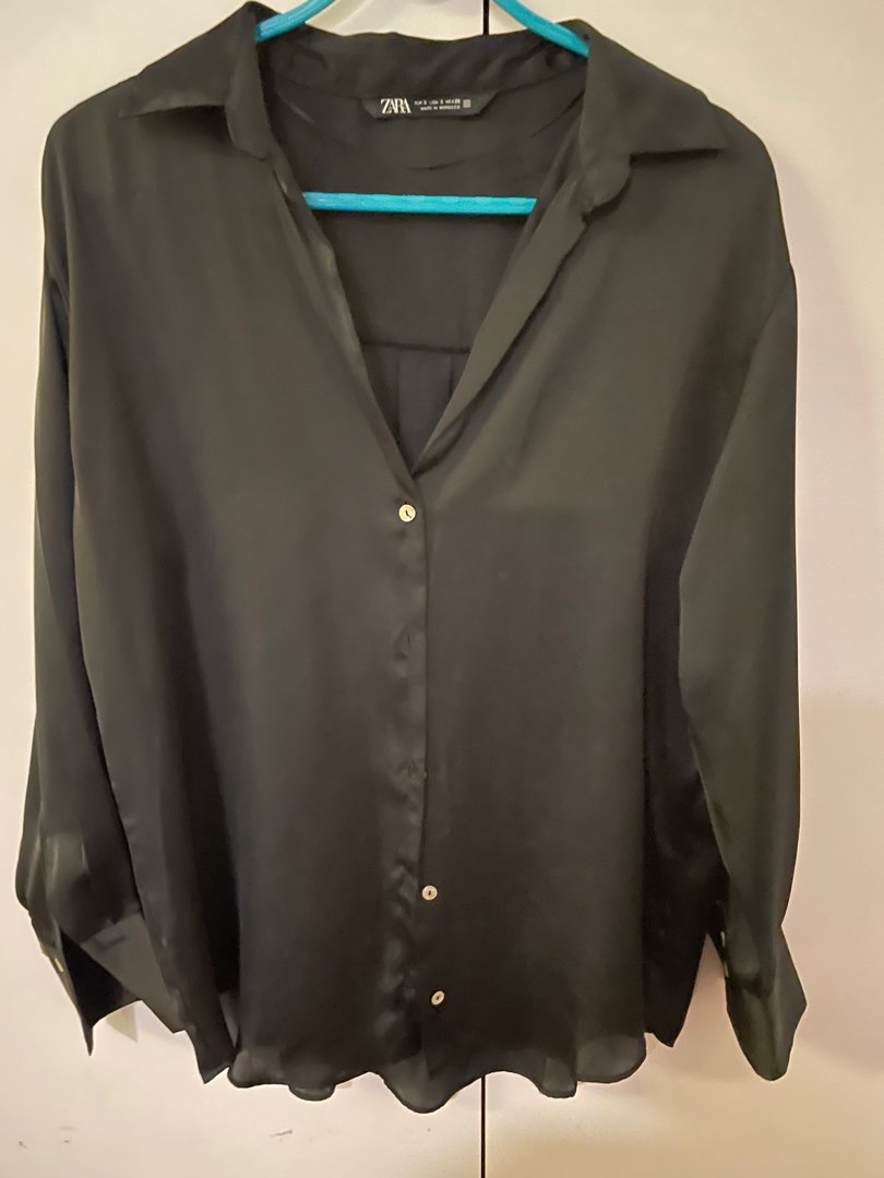 Elara Satin Shirt Black