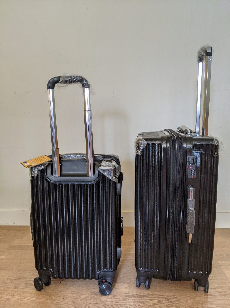 2 piece set LARGE 25kg + CABIN SIZE 10kg luggage black color suitcase