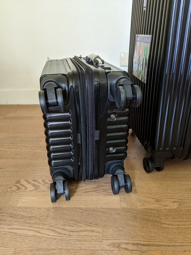 2 piece set LARGE 25kg + CABIN SIZE 10kg luggage black color suitcase, expandable baggage