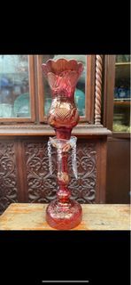 2ft tall red and gold vintage glass table lamp