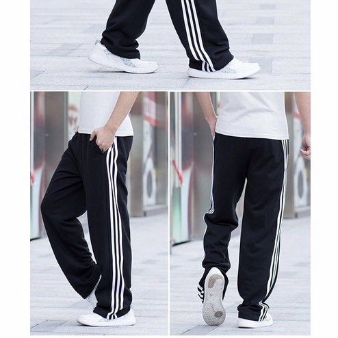 Mens black online joggers white stripe
