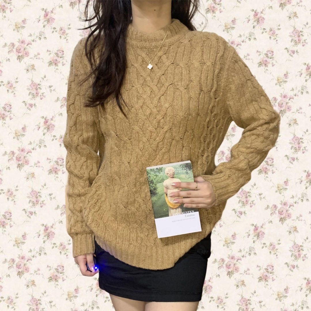 st johns bay brown rory cable knit chunky sweater Women s