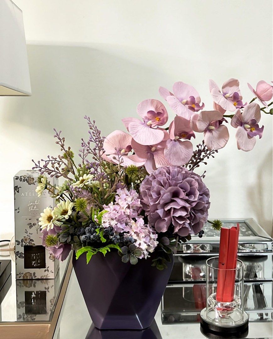 Artificial purple Orchid Arrangements Furniture Home Living