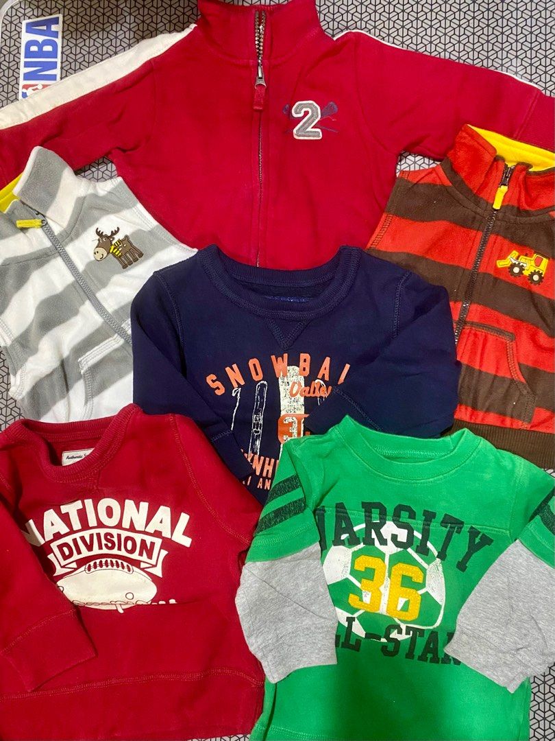 Baby Boy Sweater Bundle (Category: Babies & Kids Fashion) located in Muntinlupa City. Submitted by rmsalberto (Listing ID 1196594419, Image 1). Description: Guaranteed authentic Brand - Carters etc Size 12mos With Minor signs of use and some stains As is where is Shipping shouldered by buyer Payment first via bpi or gcash .