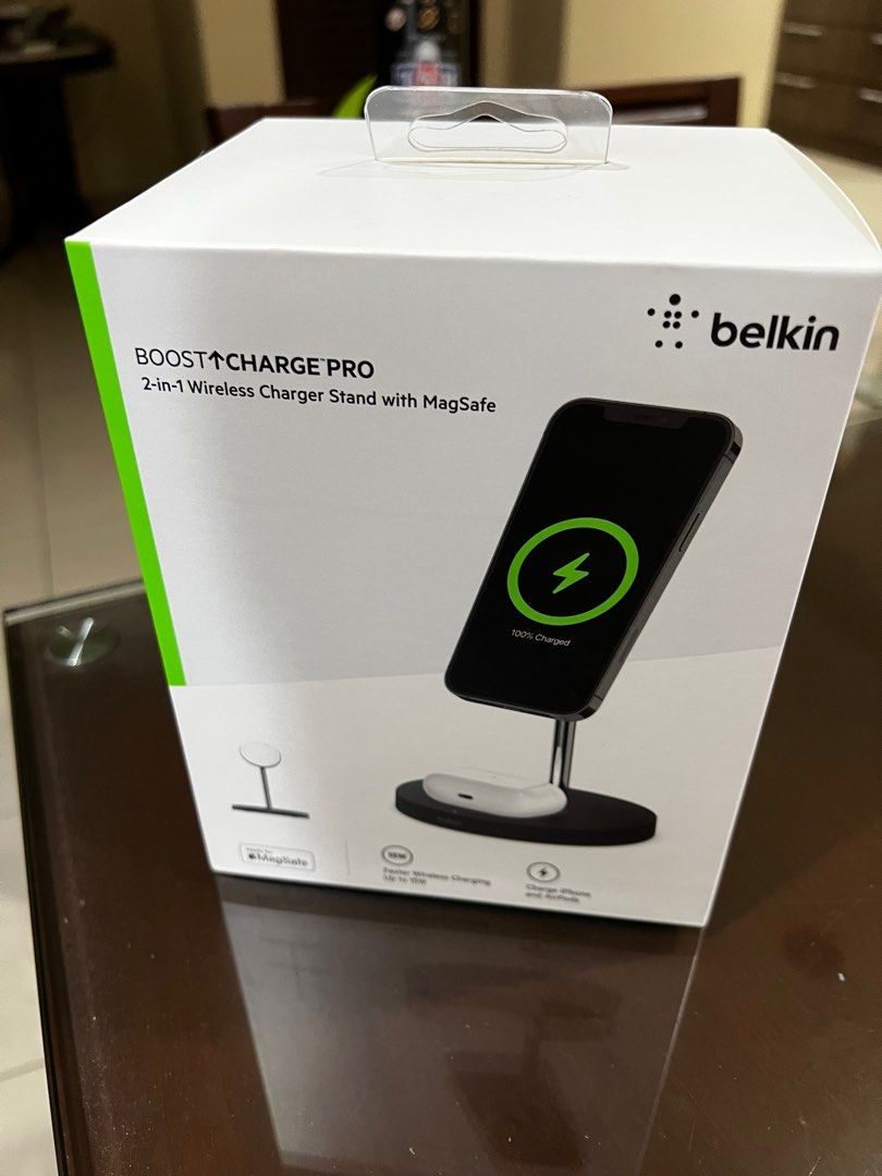 Belkin BoostCharge Pro (2-in-1 Wireless charger stand with MagSafe 15W),  Mobile Phones & Gadgets, Mobile & Gadget Accessories, Chargers & Cables on  Carousell