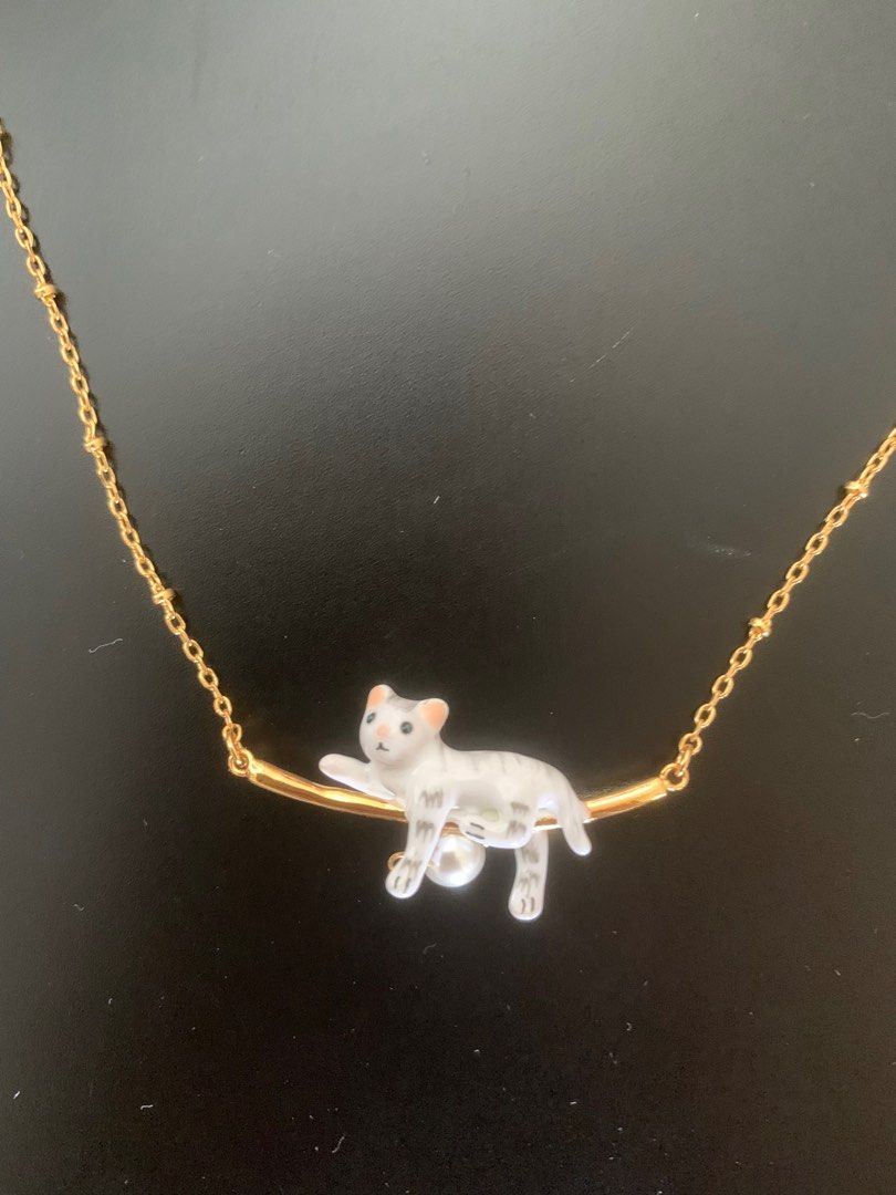 Bill Skinner gold plated cat necklace and earrings Women s