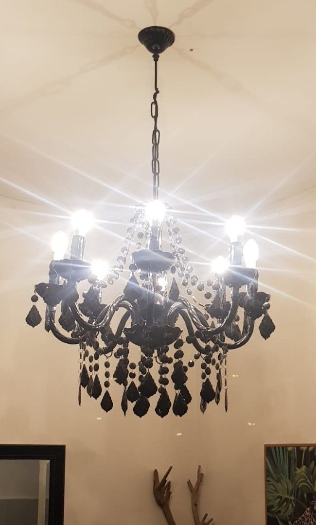 Black crystal chandelier, Furniture & Home Living, Lighting & Fans