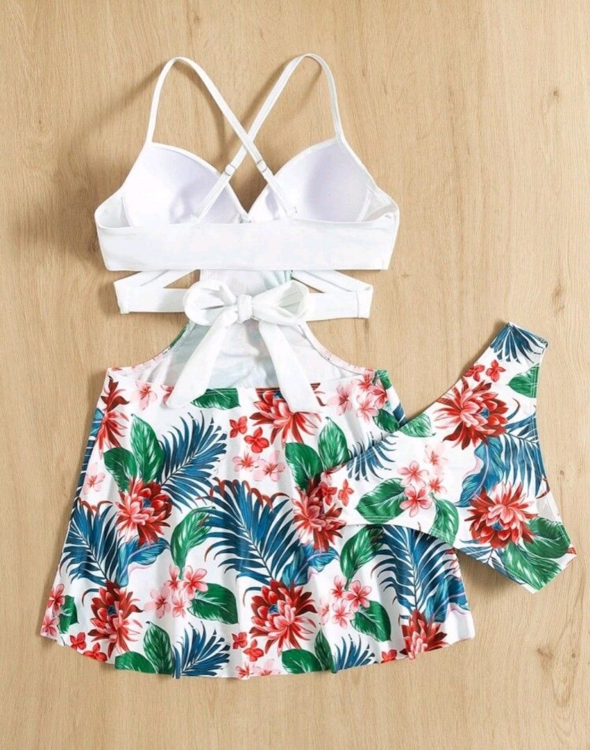 tropical print wrap halter one piece swimsuit