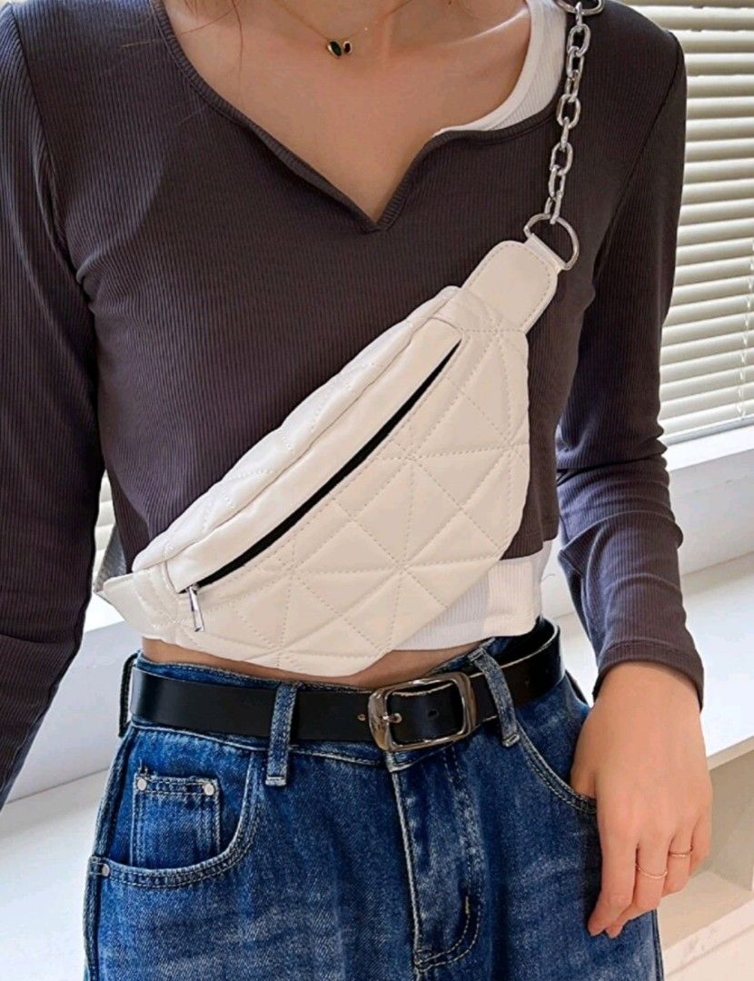 Brand New White Colour Quilted Fanny Pack Women s Fashion Bags