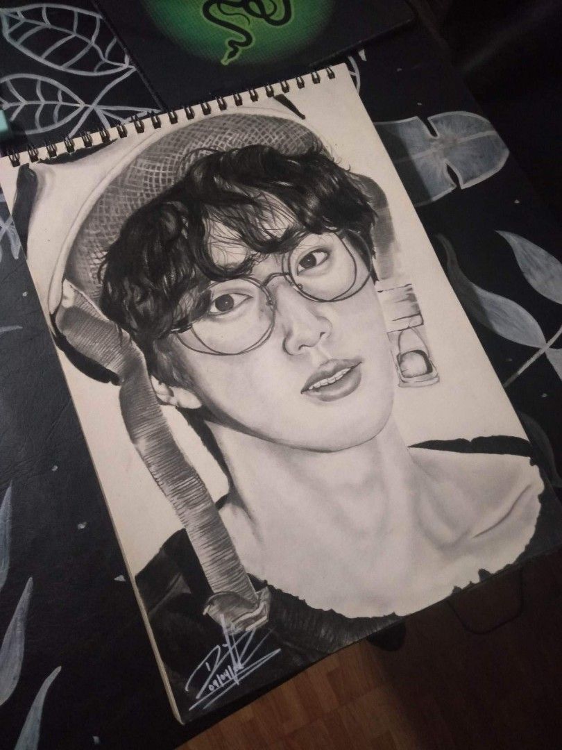 BTS JIN CHARCOAL PORTRAIT (Category: Art & Prints) located in Manila. Submitted by iconically_ (Listing ID 1196522573, Image 2). Description: Price is negotiable. RFS: Helping a friend. May nagpa-commission, but sadly hindi na binayaran at kinuha..