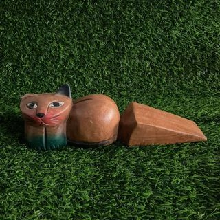 Wood Cat Handcrafted Solid Heavy Doorstop with Flaw as posted  12" x 4.5" inches - P250.00