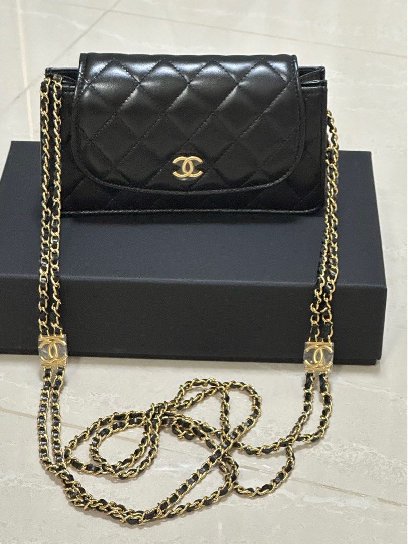 Chanel Flap Phone Pouch with Chain Black Lambskin GHW