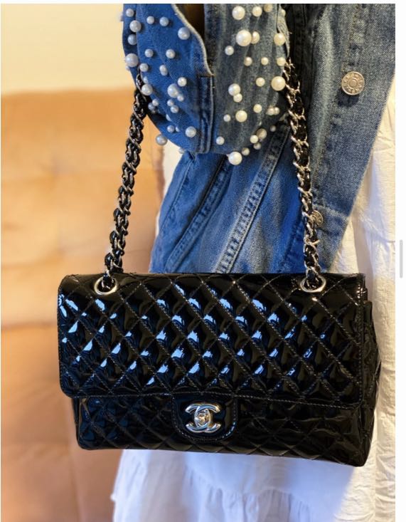 Rare Authentic Chanel Silver Patent Vinyl Camellia Graphic Edge Embossed  Flap Bag, Luxury, Bags & Wallets on Carousell