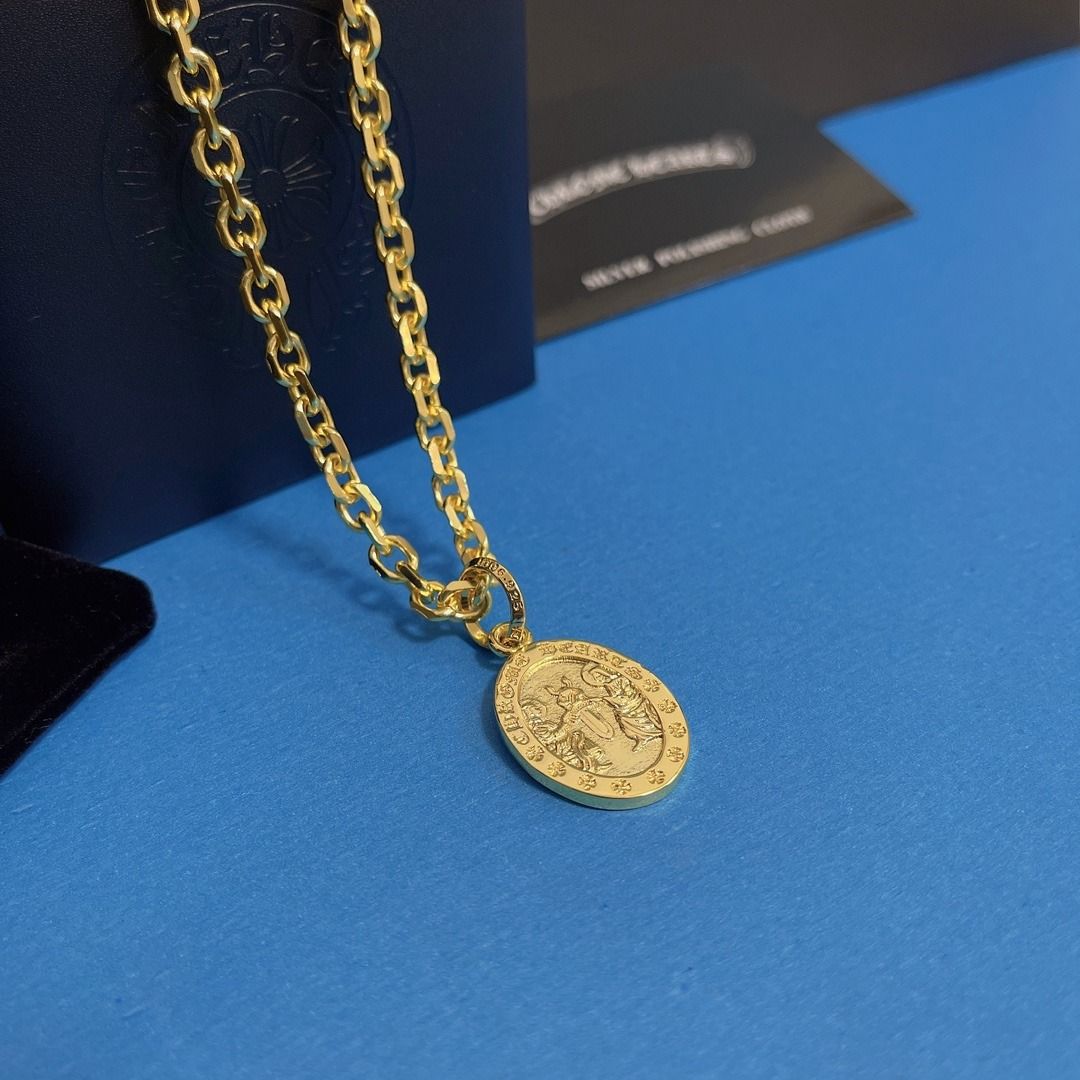 Chrome Hearts Gold plated mini Flame Cross necklace, Men's Fashion