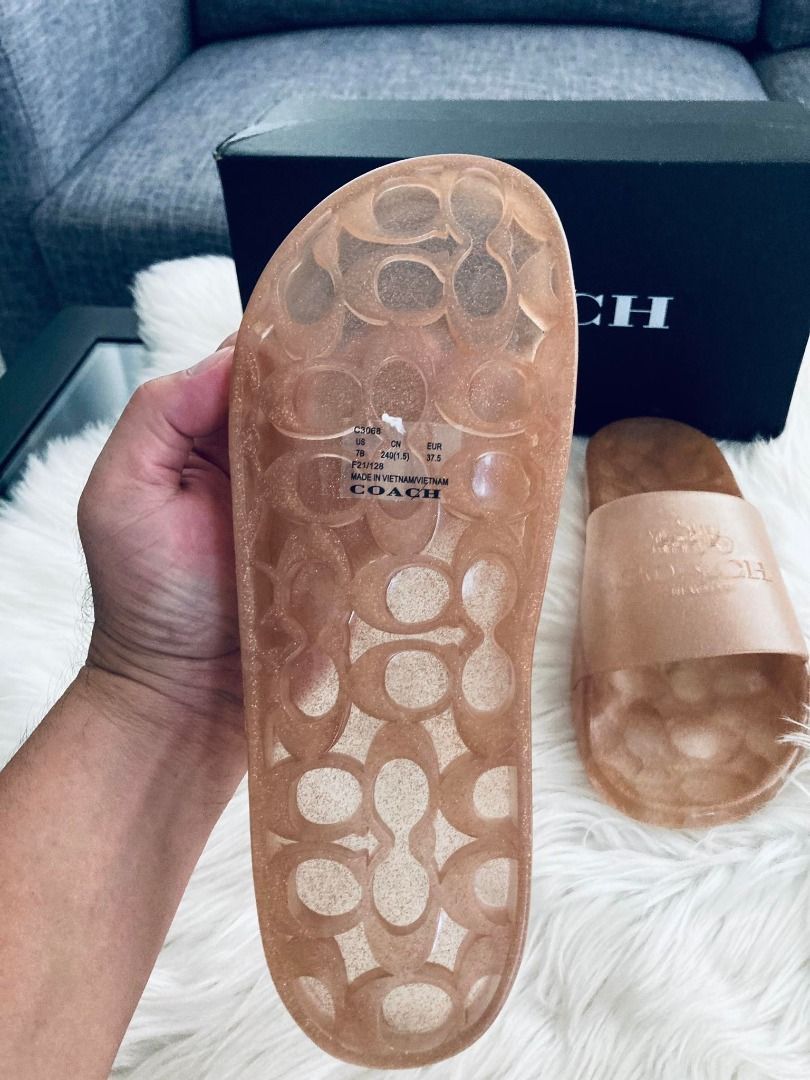 Coach Ulyssa Rubber Slides US6/Candied Orange, Women's Fashion