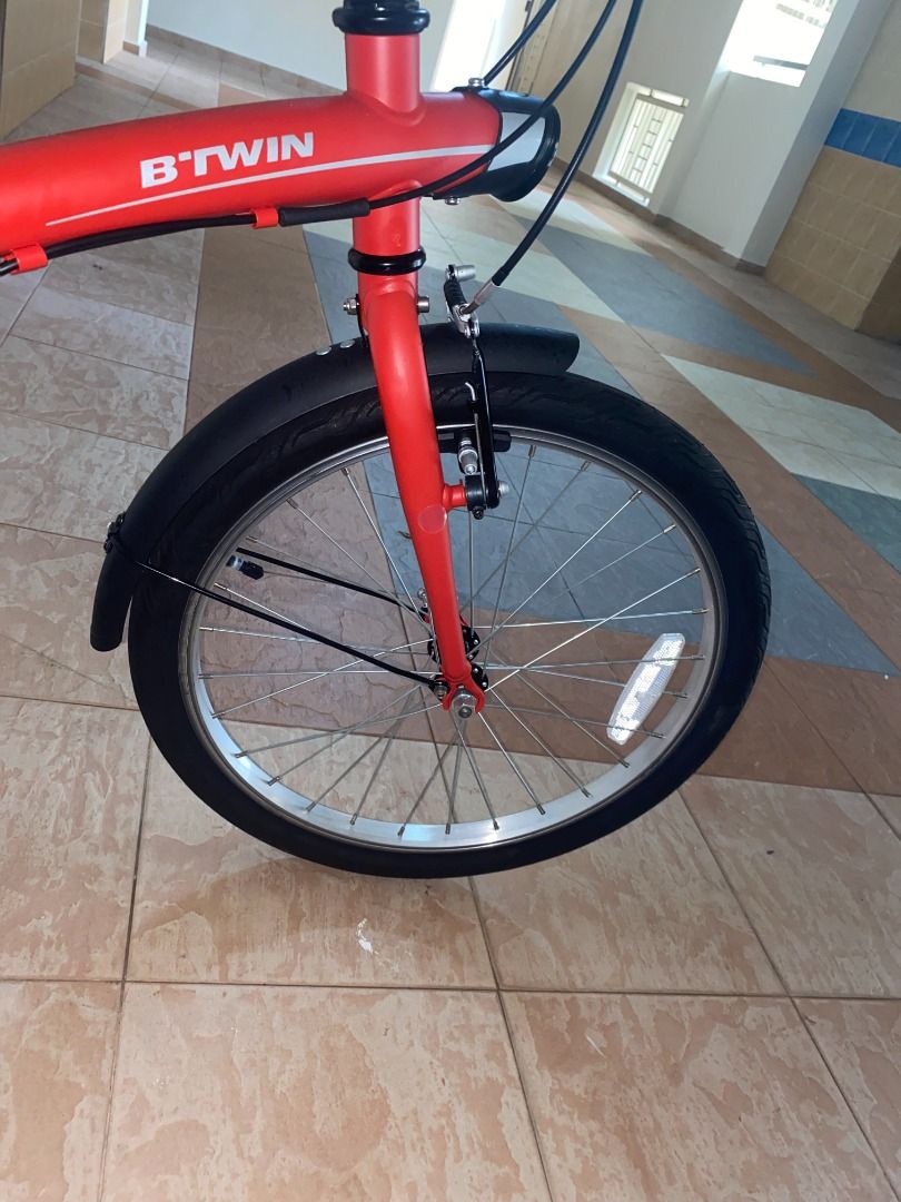 Decathlon BTWIN Folding Bike Tilt 120 20in 6sp Red, Sports Equipment