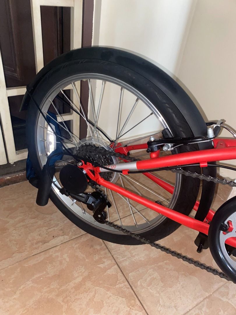 Decathlon BTWIN Folding Bike Tilt 120 20in 6sp Red, Sports Equipment