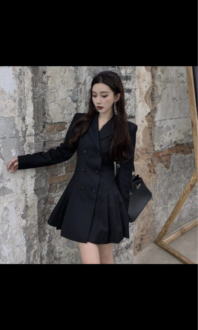 Double Breasted Tuxedo Short Halter Dress In Black main image 1