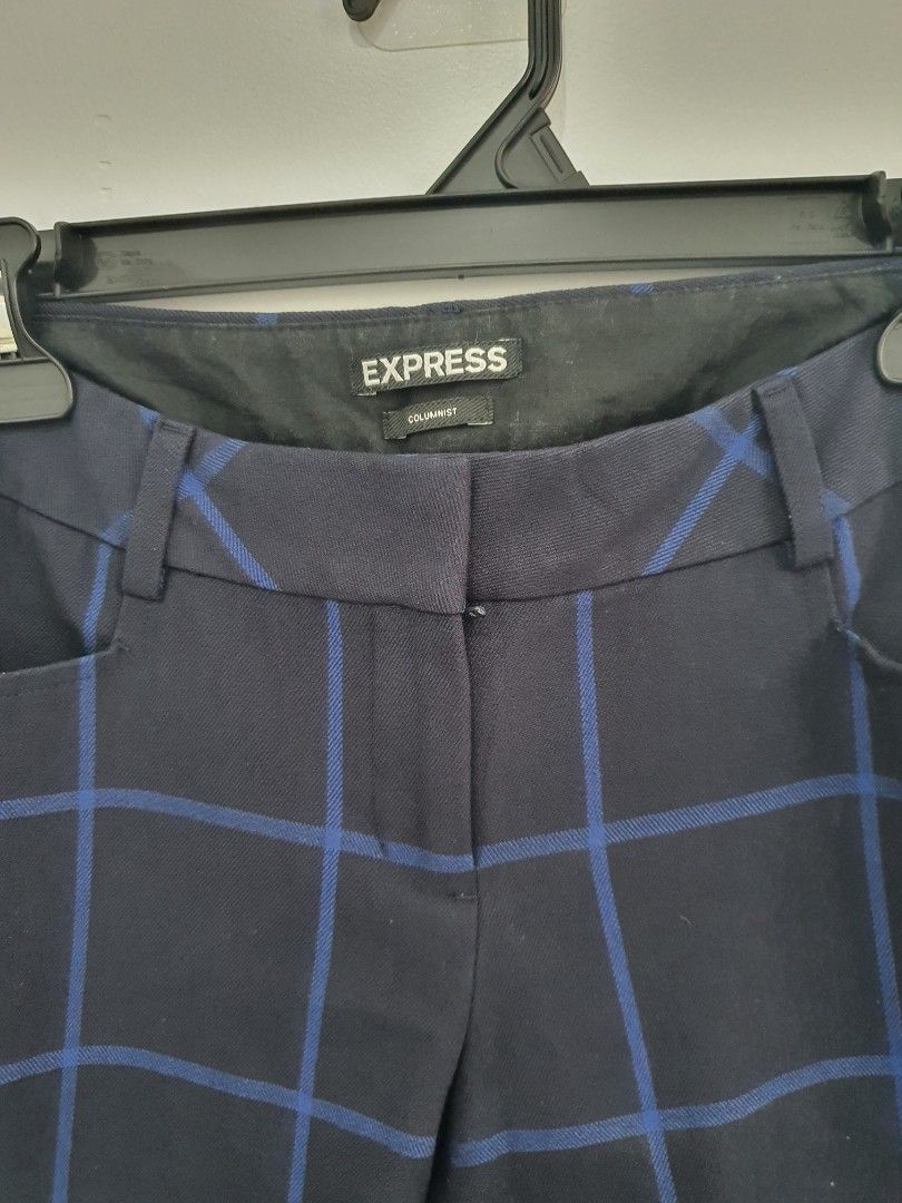 EXPRESS Women Checkered Pants Navy Blue Pants Size 30 Women s