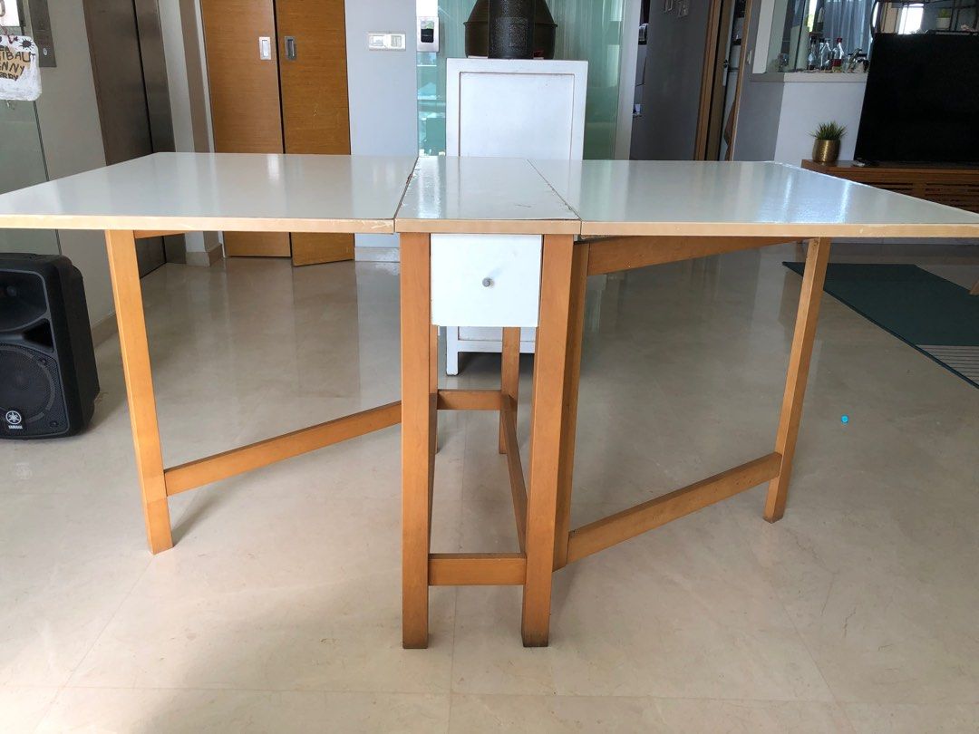 EXTENDABLE IKEA TABLE NORDEN, WHITE, WELL USED, Furniture & Home Living