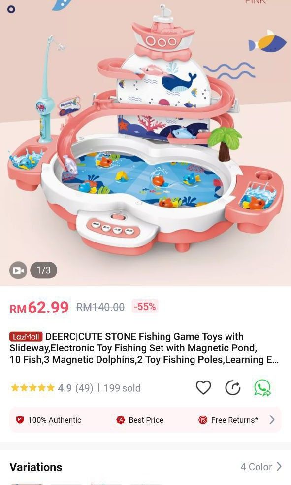 Fishing game with sideways - magnetic fish and dolphin - function with many  choice of music/stories/animal sounds 🎶 one fishing 🎣 Ada defect - need  to tape (pink circle), Babies & Kids