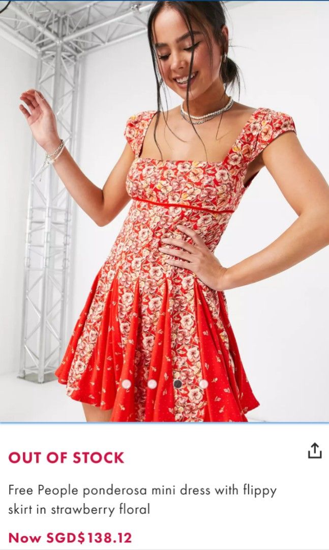 Free People ponderosa red mini dress with flippy skirt in