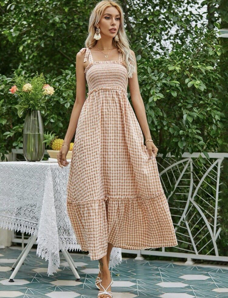 Gingham Tie Shoulder Cami Dress