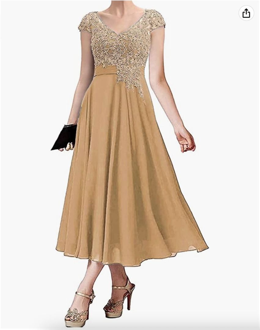 Gold tea length formal dresses outlet
