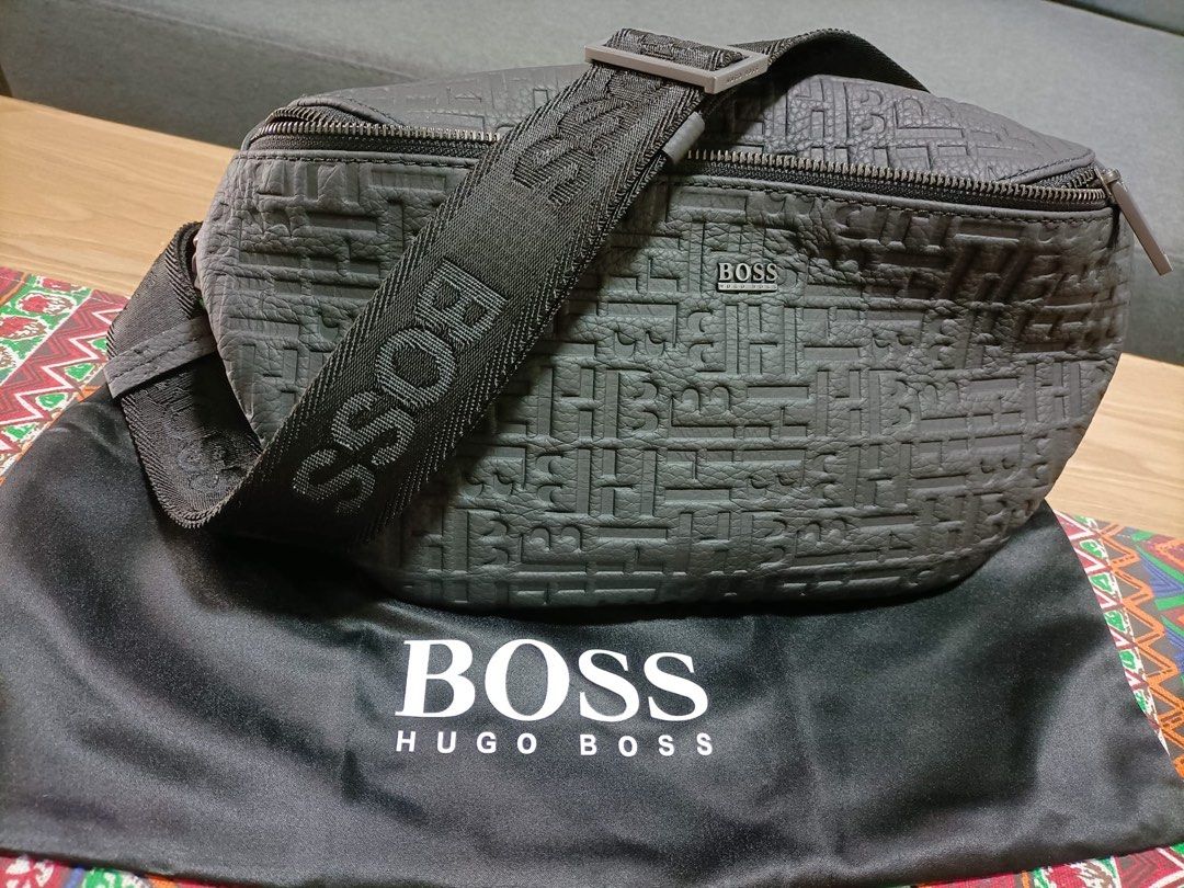 BOSS - Grained-leather envelope bag with embossed monograms