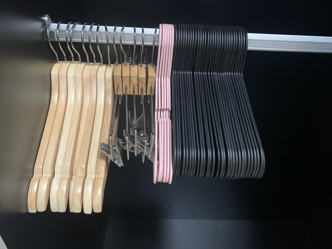 Ikea hangers set 14 wooden + 36 plastic, Furniture & Home Living, Home Improvement