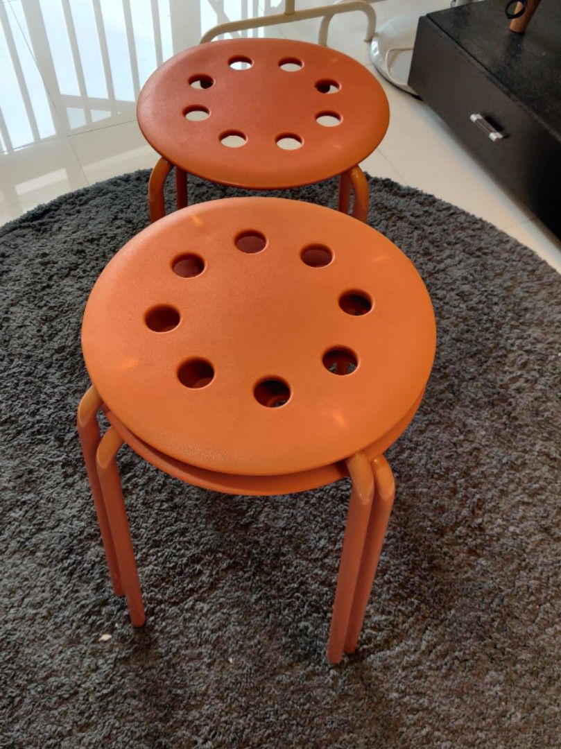 IKEA Set of 3 Orange Stools, Furniture & Home Living, Furniture, Chairs