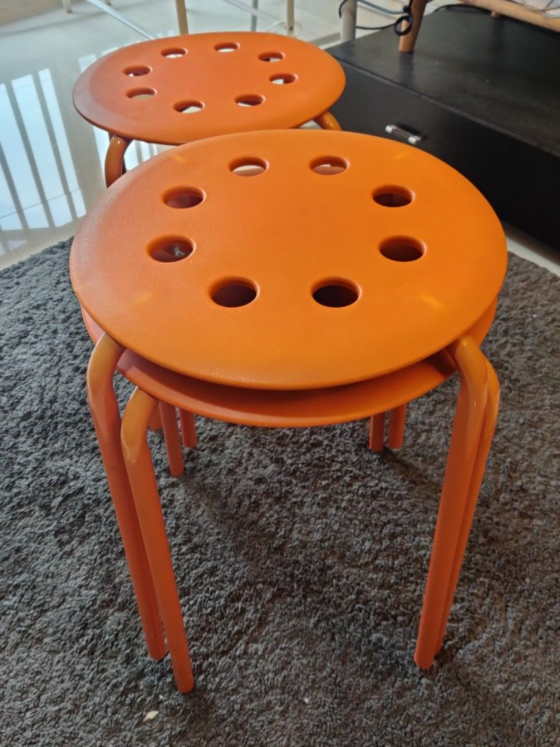 IKEA Set of 3 Orange Stools, Furniture & Home Living, Furniture, Chairs