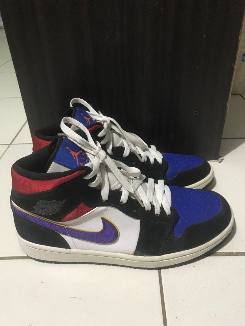 Jordan 1 Mid Top 3 Lakers Men S Fashion Footwear Sneakers On Carousell