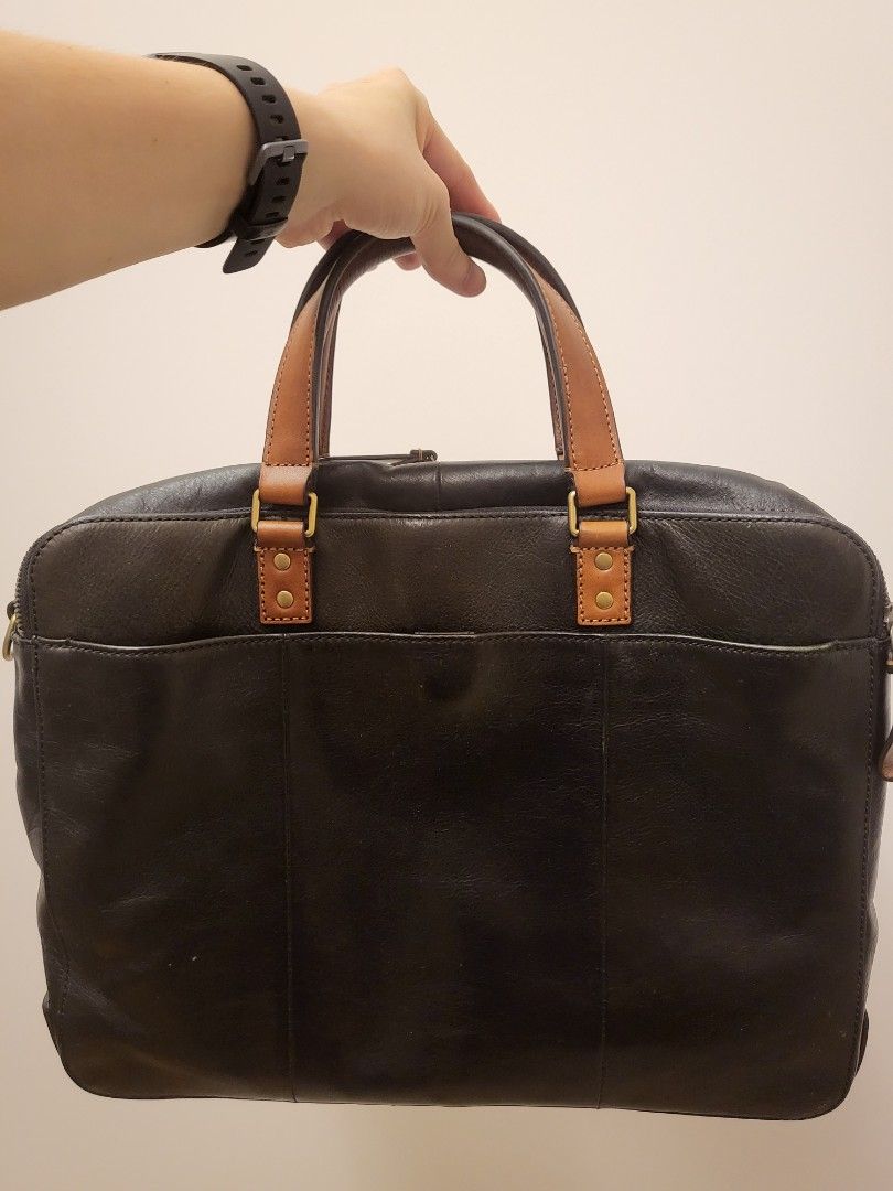 Leather briefcase (Fossils), Men's Fashion, Bags, Briefcases on Carousell