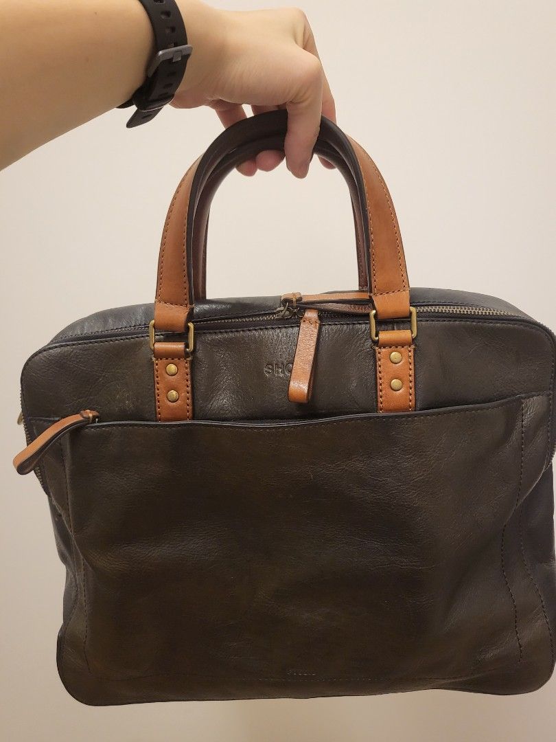 Leather briefcase (Fossils), Men's Fashion, Bags, Briefcases on Carousell