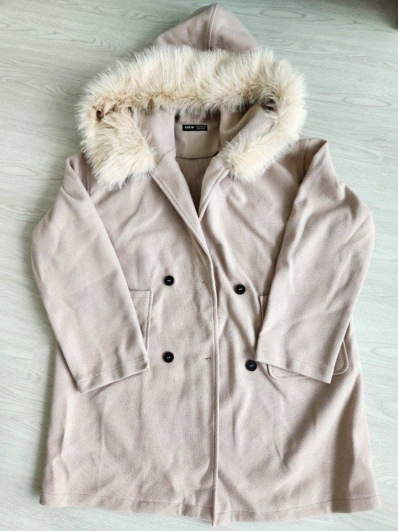 Fur trench discount coat with hood