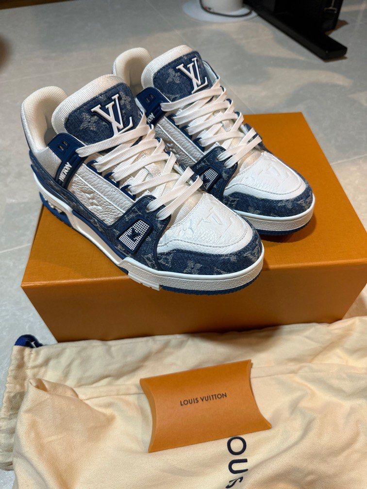 Louis Vuitton trainer sneaker 2022 SS size 7 Monogram Denim White & light  Blue mesh