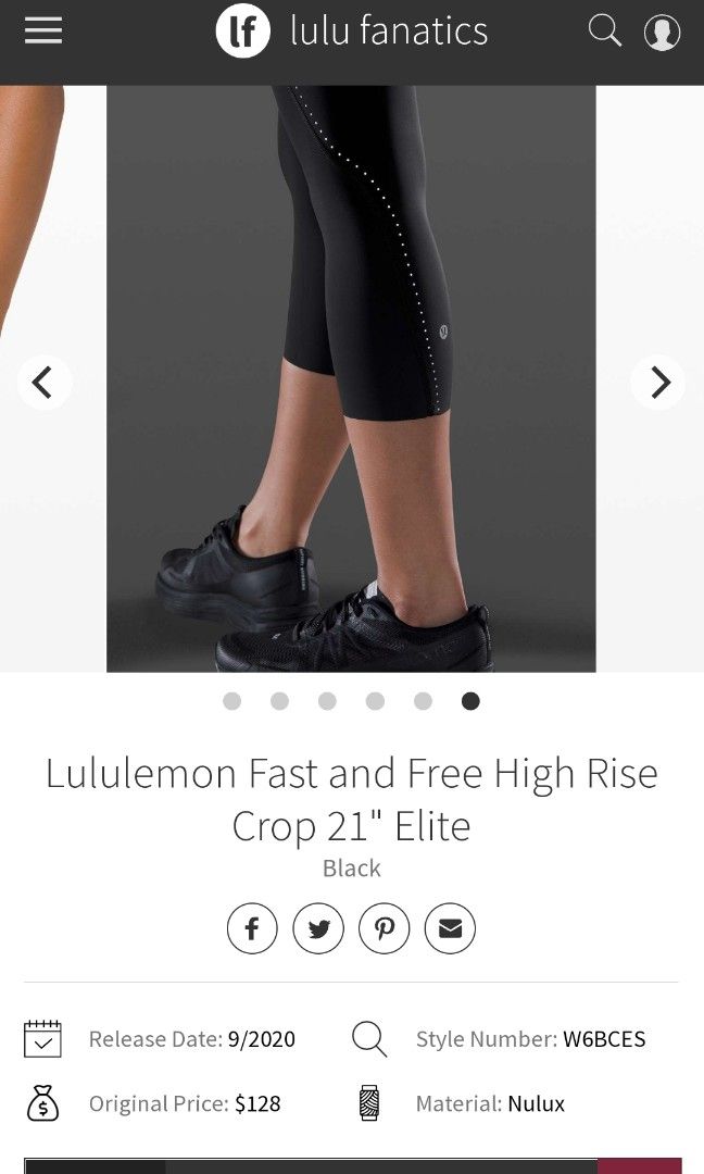 Lululemon fast and free high rise crop 21' elite, Women's Fashion