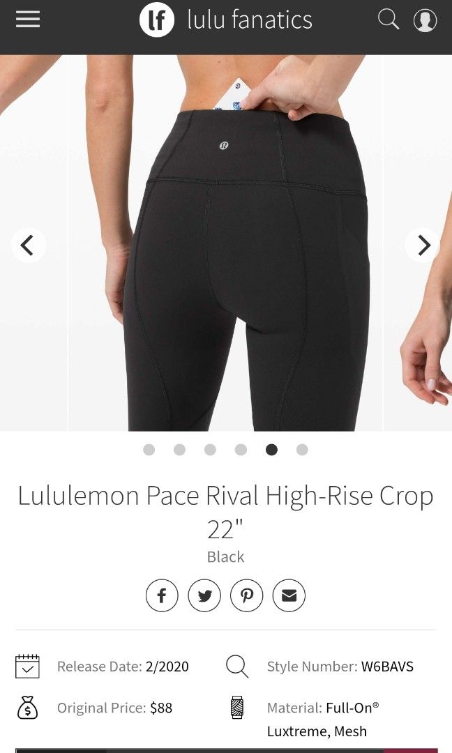 Lululemon Pace Rival Crop *Full-On Luxtreme 22 - Black - lulu