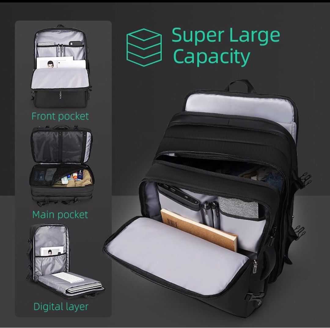 MARK RYDEN Expandable 17 Laptop Backpack USB Recharging Multi Layer Travel Bag YKK Zipper Waterproof Material Breathable Back Pad MR8057 Expandable