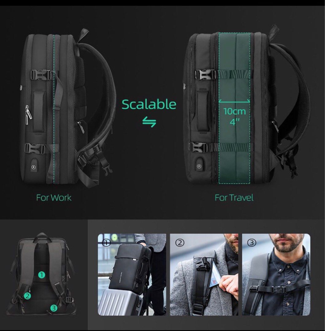 MARK RYDEN Expandable 17 Laptop Backpack USB Recharging Multi Layer Travel Bag YKK Zipper Waterproof Material Breathable Back Pad MR8057 Expandable