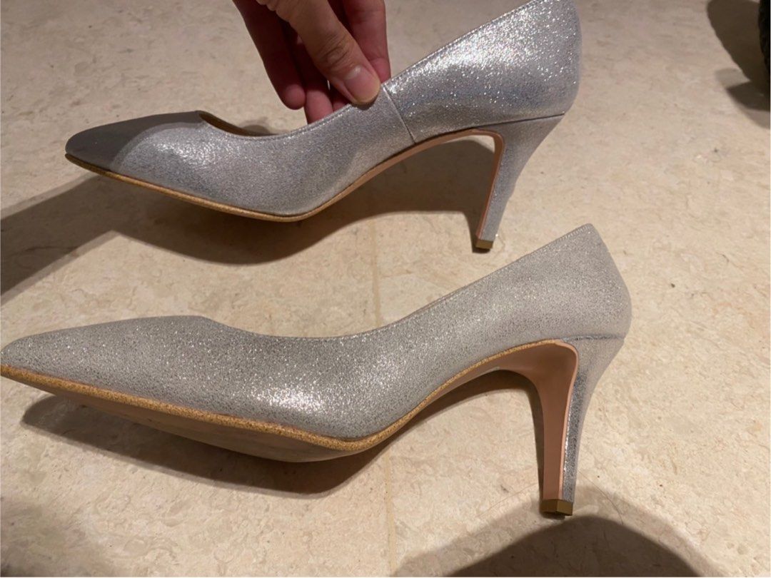 Matte silver leather heels 24cm