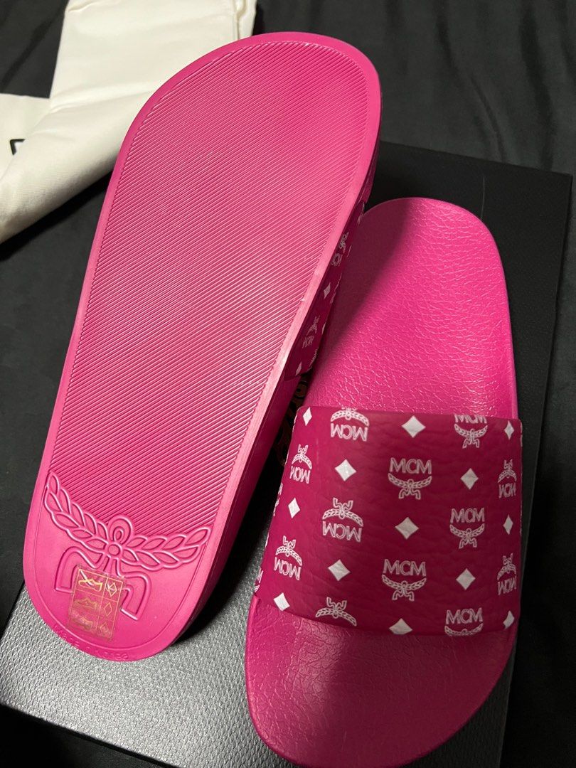 MCM slides(Fuchsia purple), Women's Fashion, Footwear, Flipflops and Slides  on Carousell