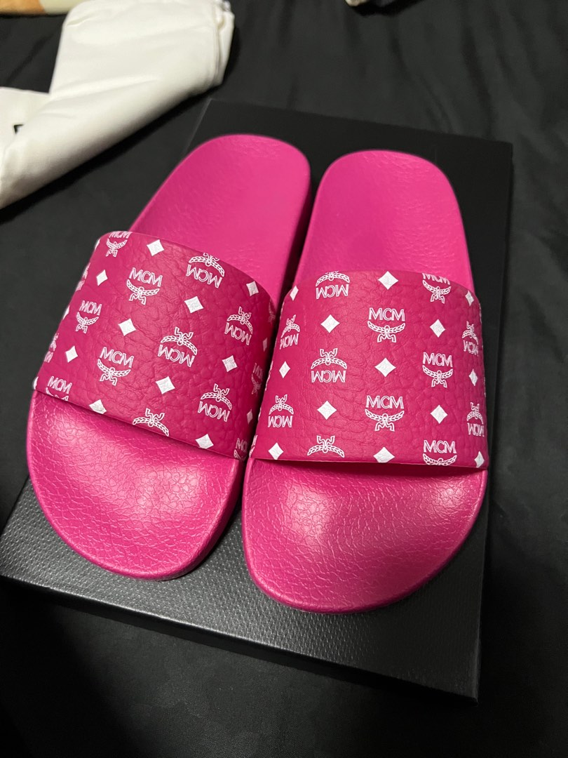 MCM slides(Fuchsia purple), Women's Fashion, Footwear, Flipflops and Slides  on Carousell