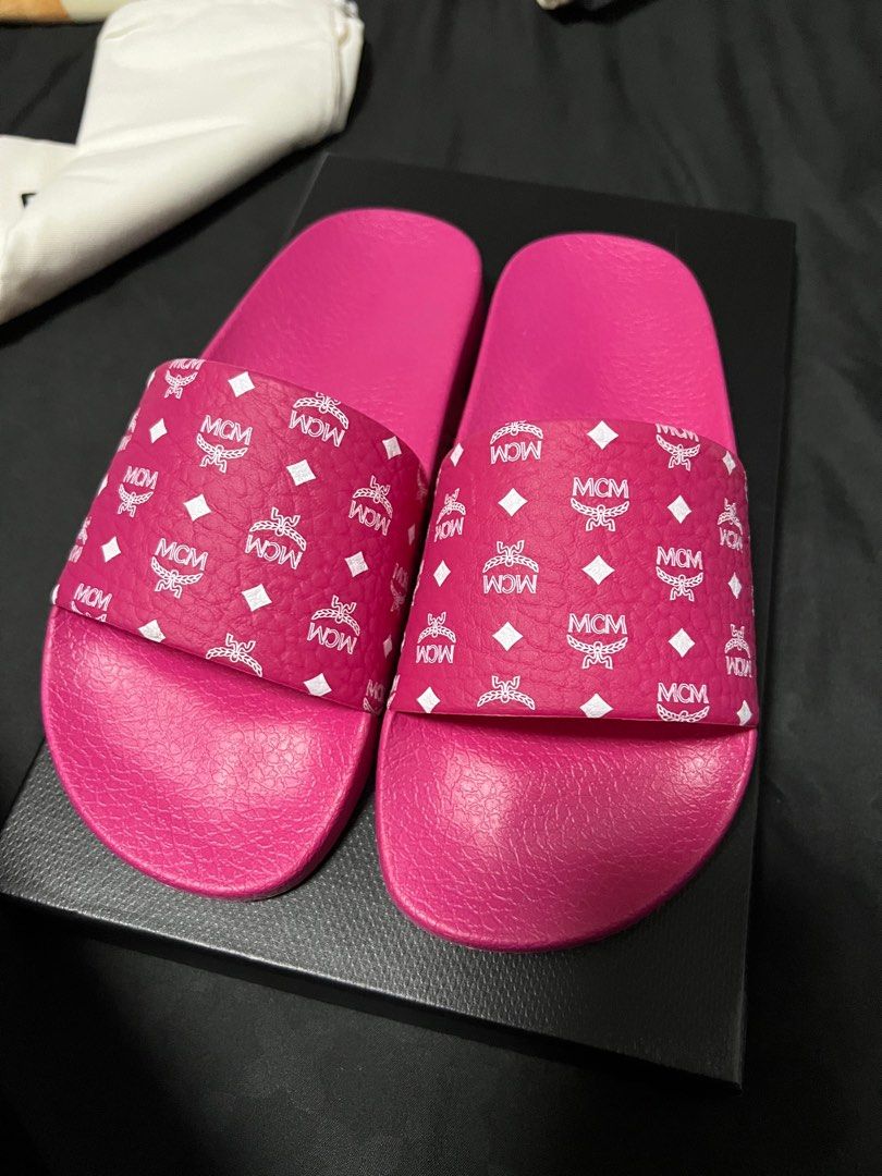 Mcm slides cheap womens pink