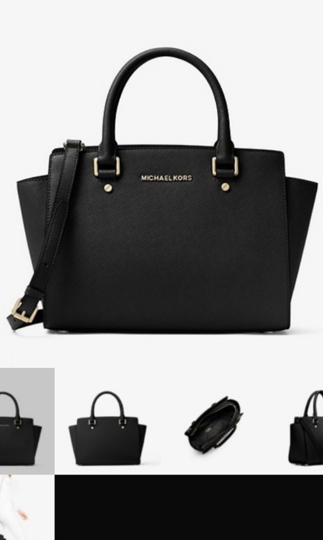 Michael Kors Selma Satchel Saffiano Leather Bag Medium Black Luxury Bags Wallets on Carousell